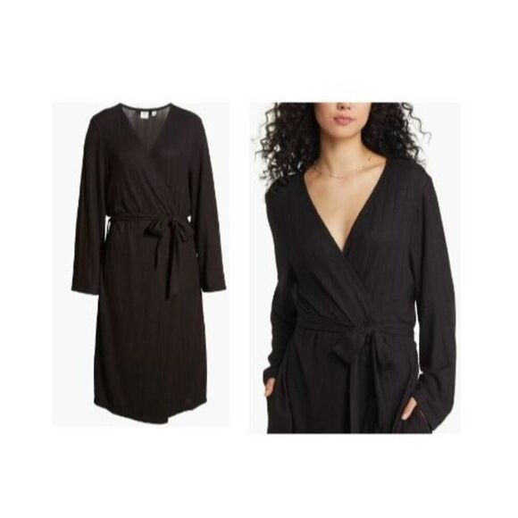 BP Women’s Knit Rib Robe In Black, - Picture 2 of 11